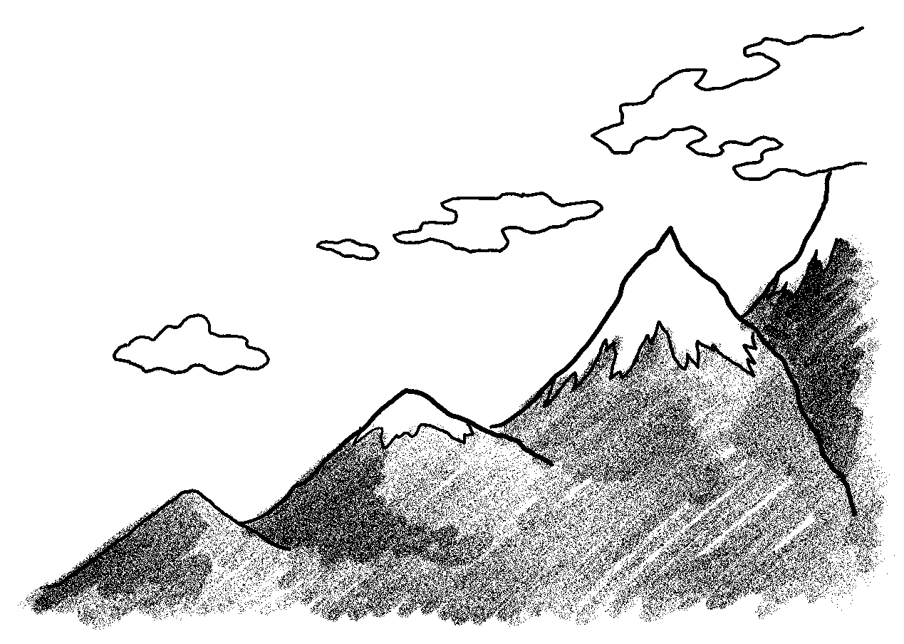 A sketch of increasingly taller and taller mountains.