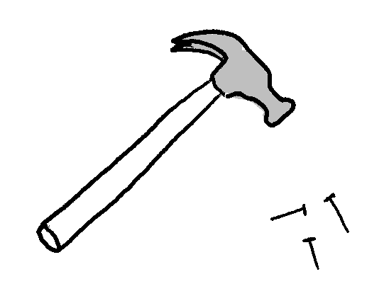 A sketch of a hammer and nails.